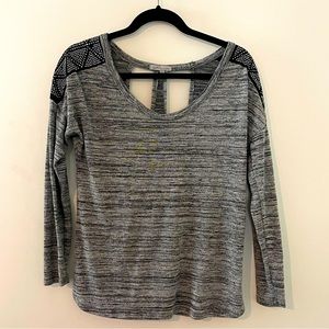 Long-sleeve heather gray top w/ shoulder embellishment